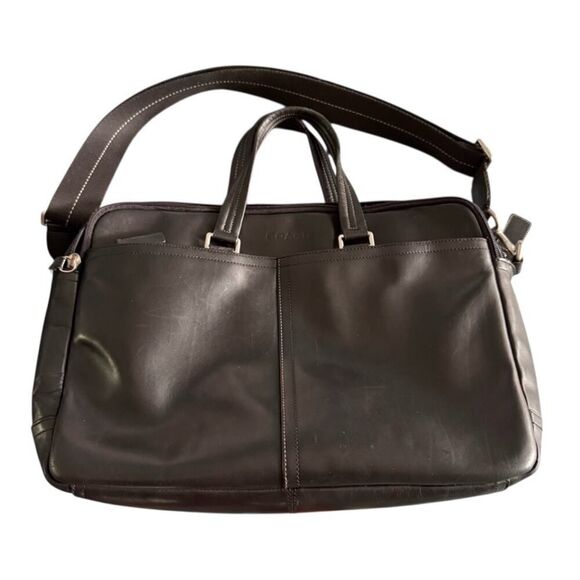 COACH F70707 Lexington Smooth Black Leather Office Commuter Briefcase Laptop Bag - Picture 2 of 16